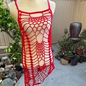 Asymmetrical netted beach cover up